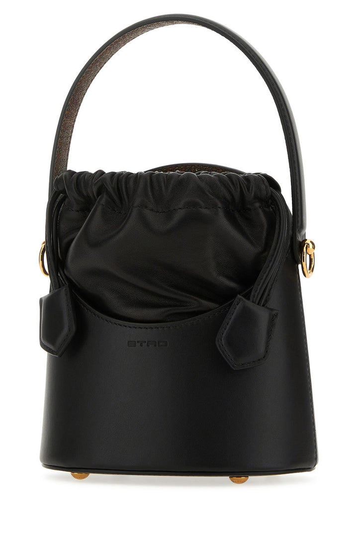 Black leather Saturno mini bucket bag