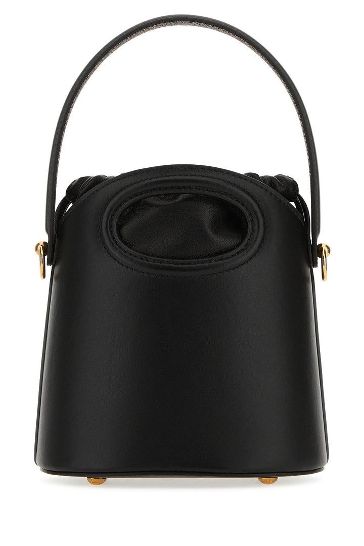 Black leather Saturno mini bucket bag