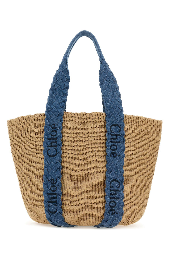 Beige raffia shopping bag