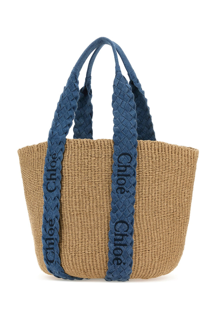 Beige raffia shopping bag