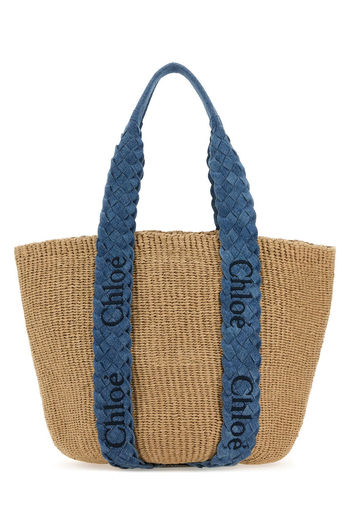 Beige raffia shopping bag