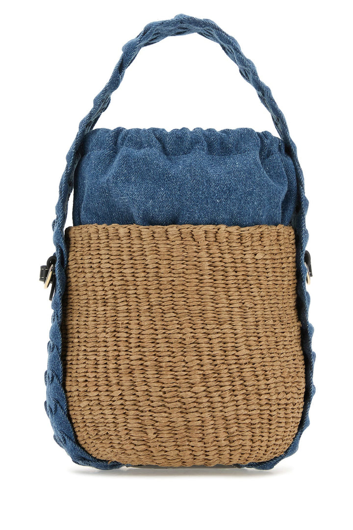 Beige raffia bucket bag