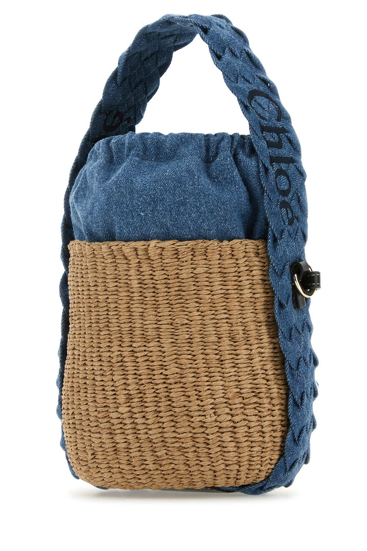Beige raffia bucket bag