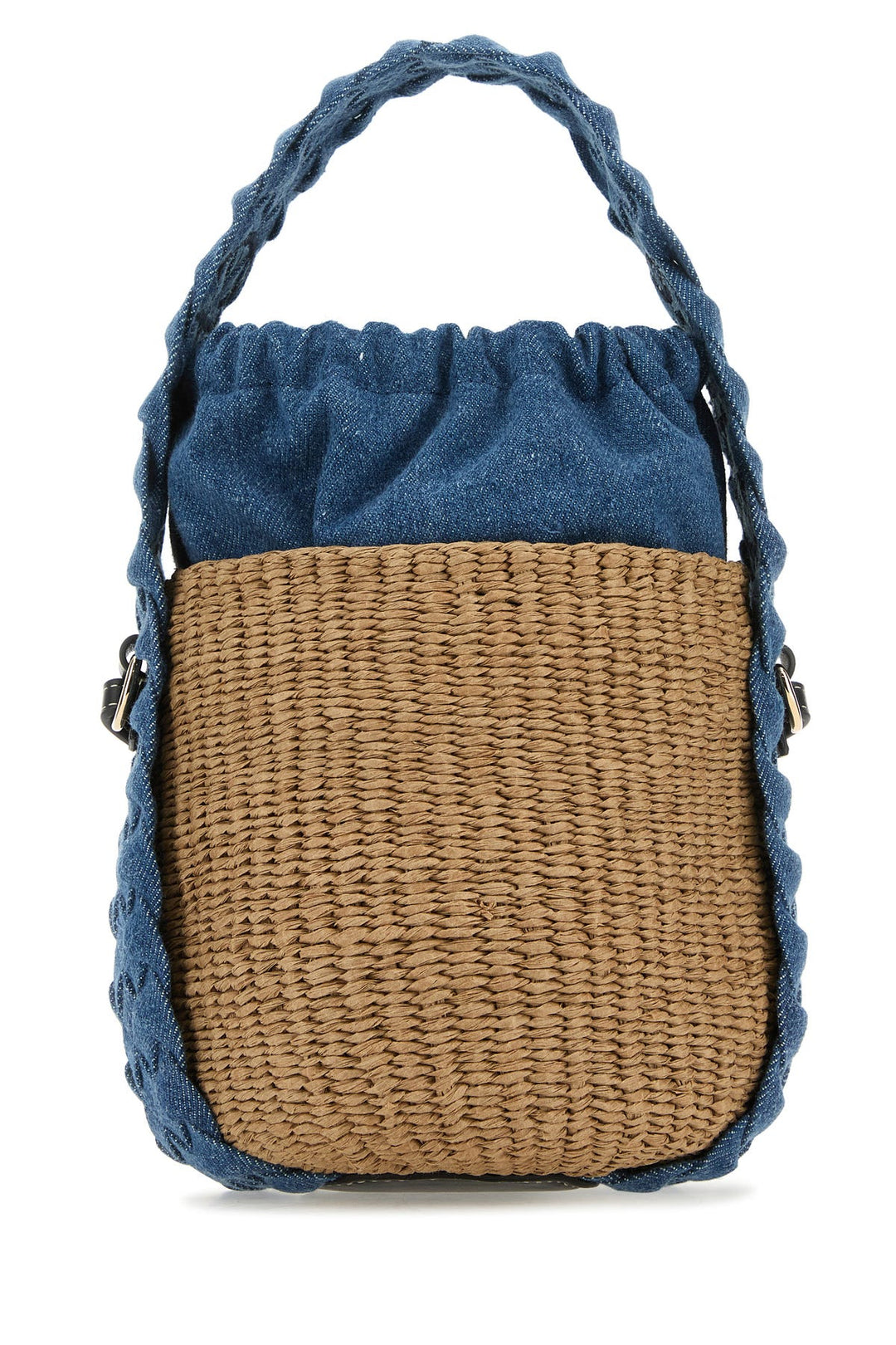 Beige raffia bucket bag