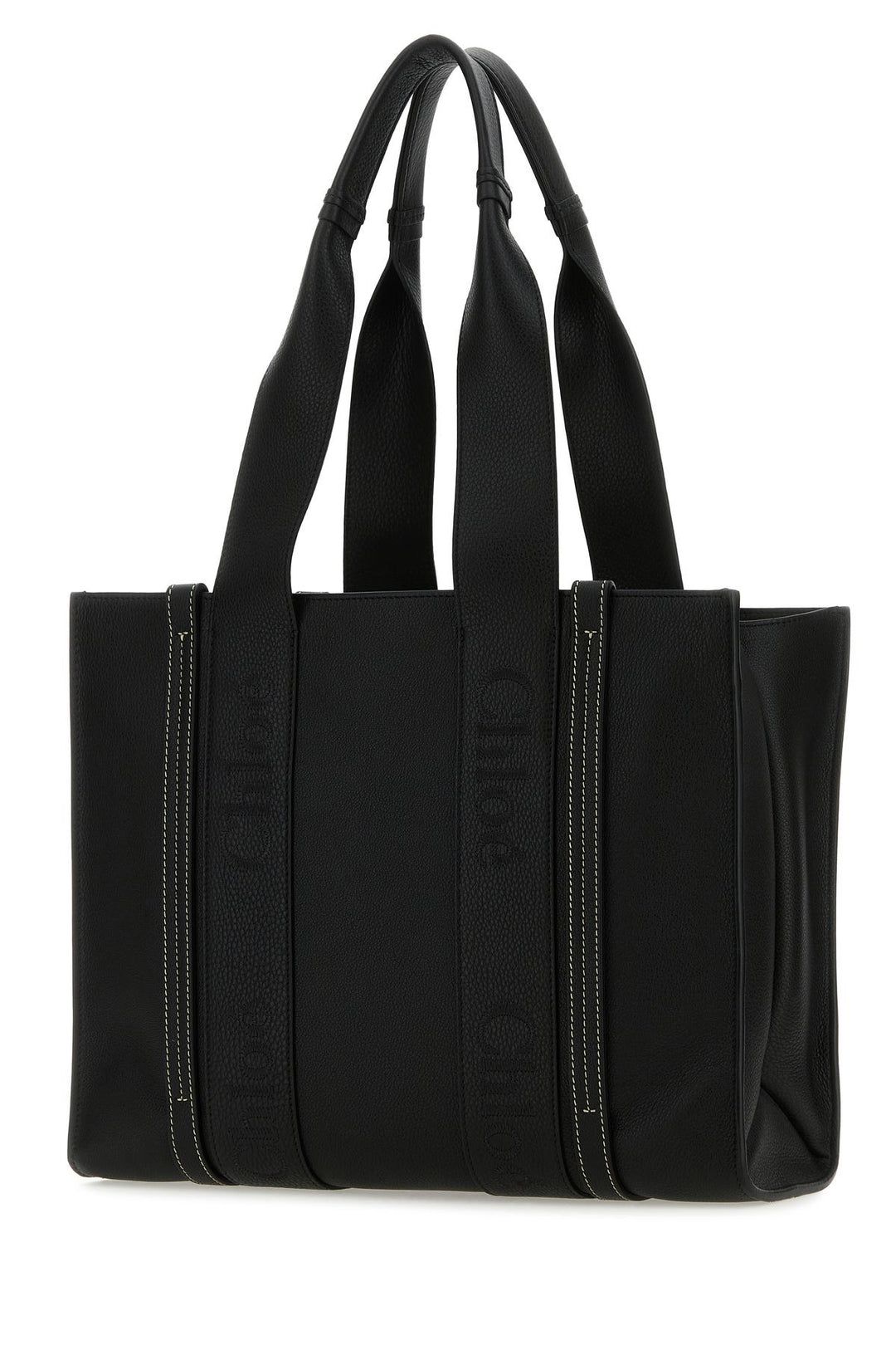 Black leather medium Woody shopping bag