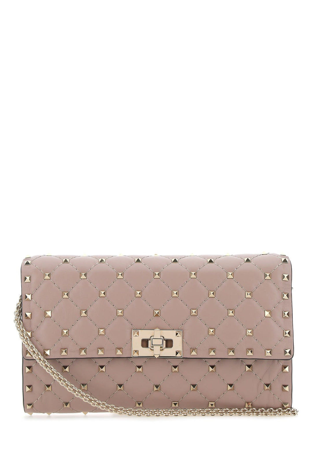 Antiqued pink nappa leather Rockstud Spike clutch