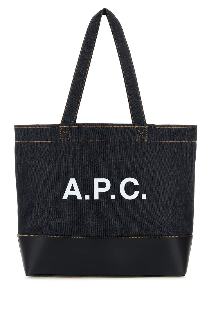Blue denim and leather Axel shopping bag