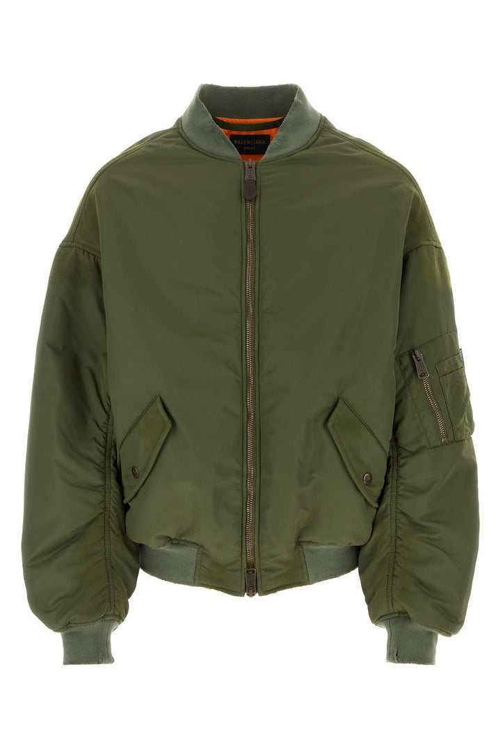 Army green nylon padded bomber jacket