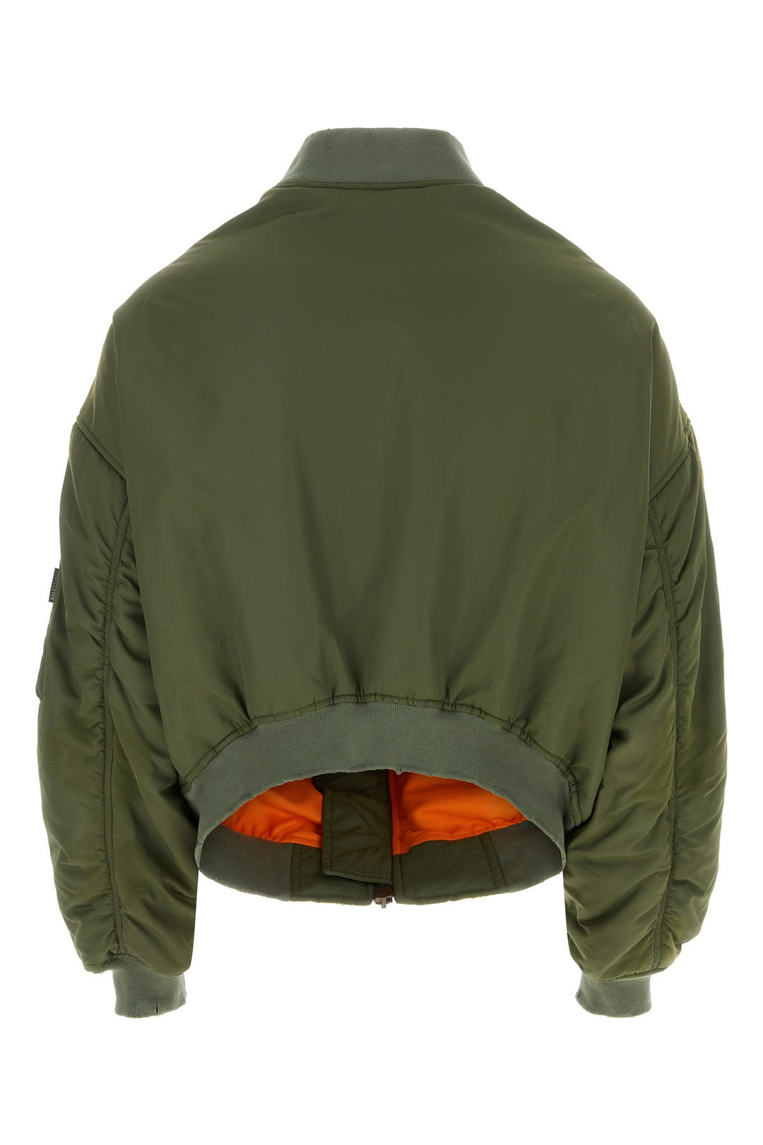 Army green nylon padded bomber jacket