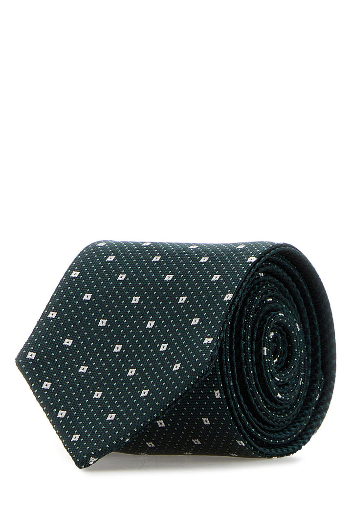 Embroidered silk blend tie