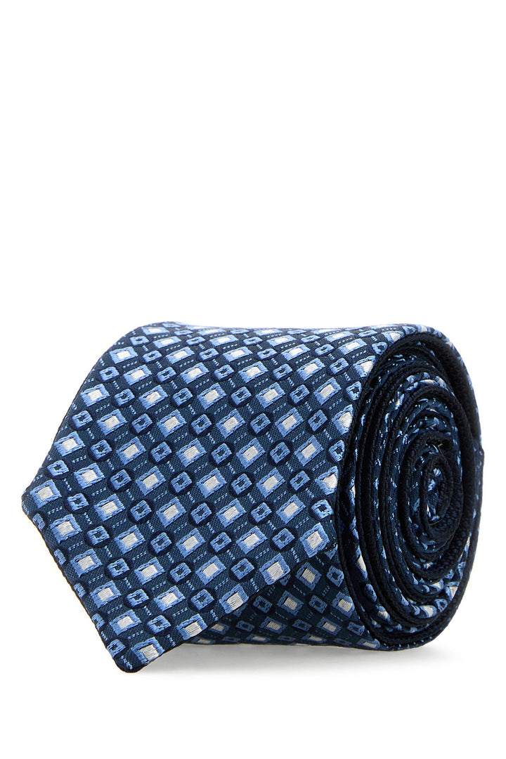Embroidered silk blend tie