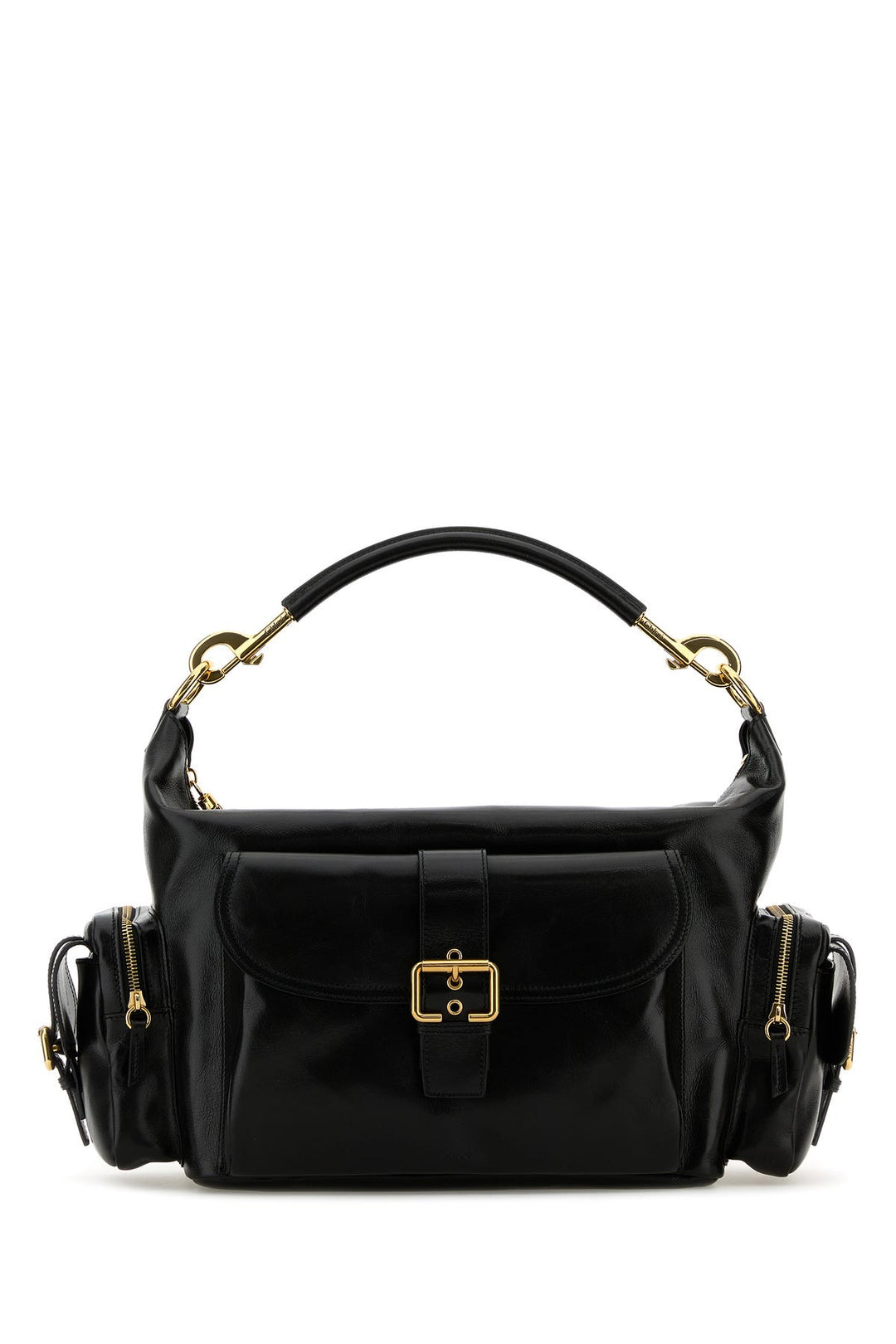 Black leather large shopping bag