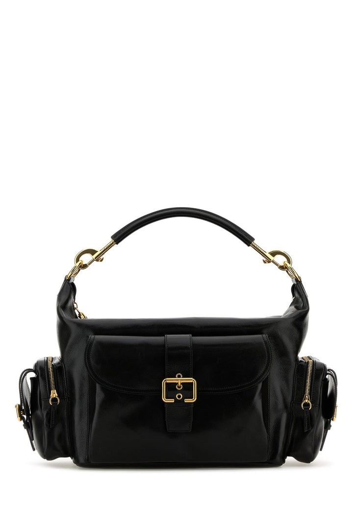 Black leather large shopping bag