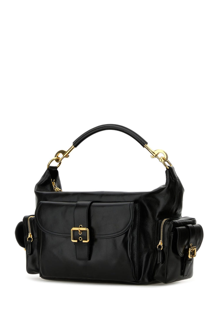 Black leather large shopping bag