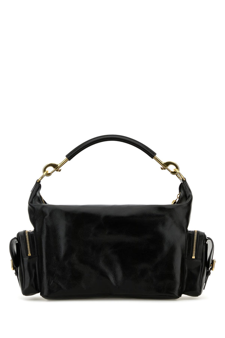 Black leather large shopping bag