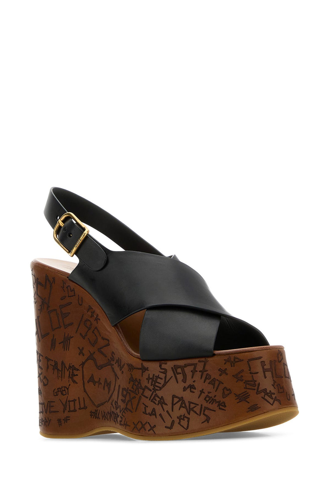 Black leather Maxime wedges