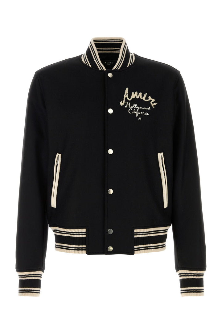 Black wool blend bomber jacket