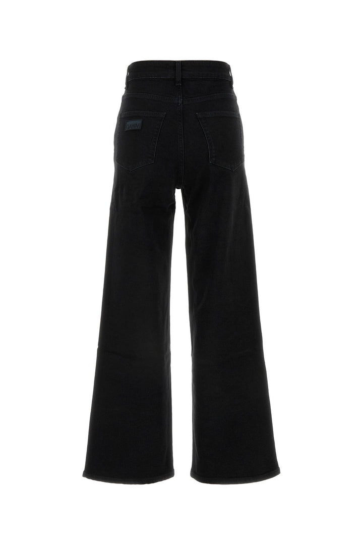 Black stretch denim wide-leg jeans