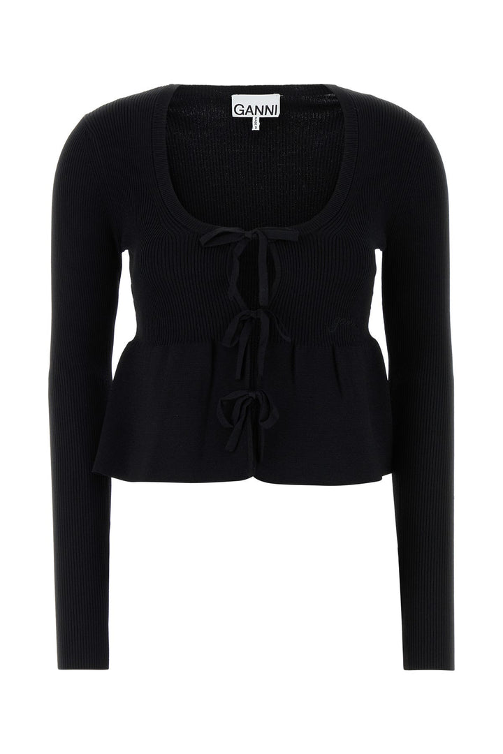 Black stretch viscose blend cardigan