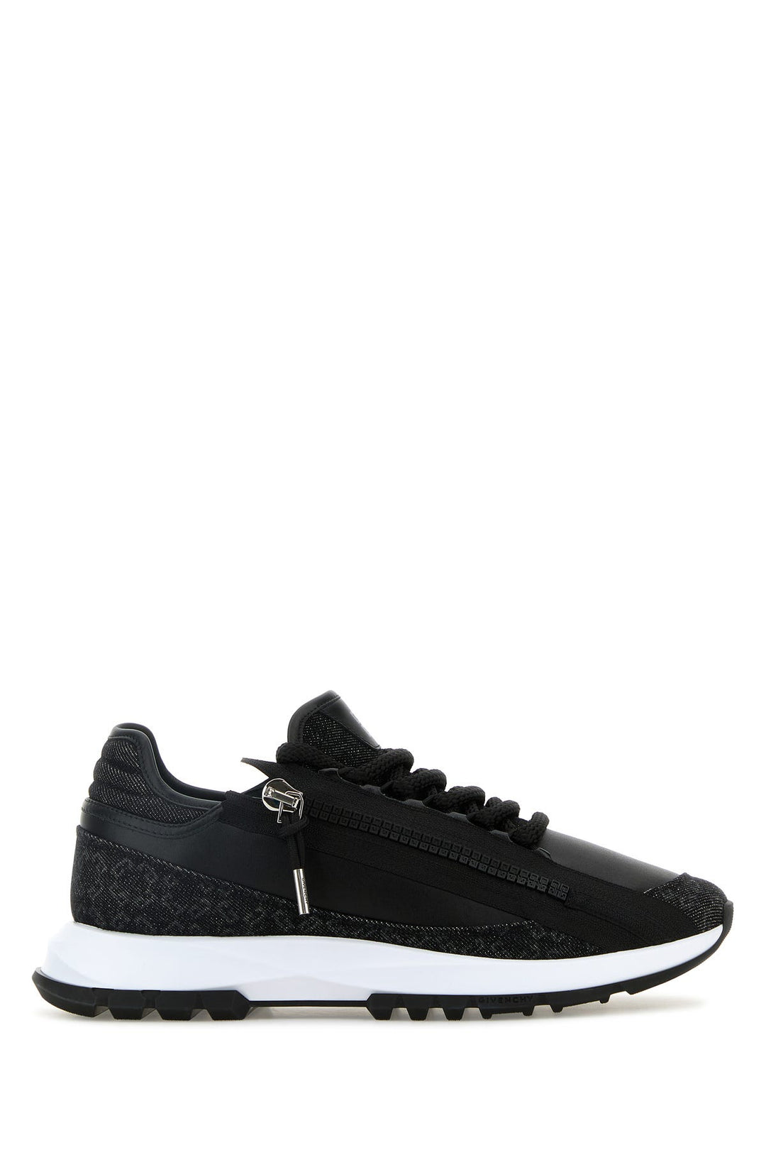 Black denim and synthetic leather Spectre sneakers