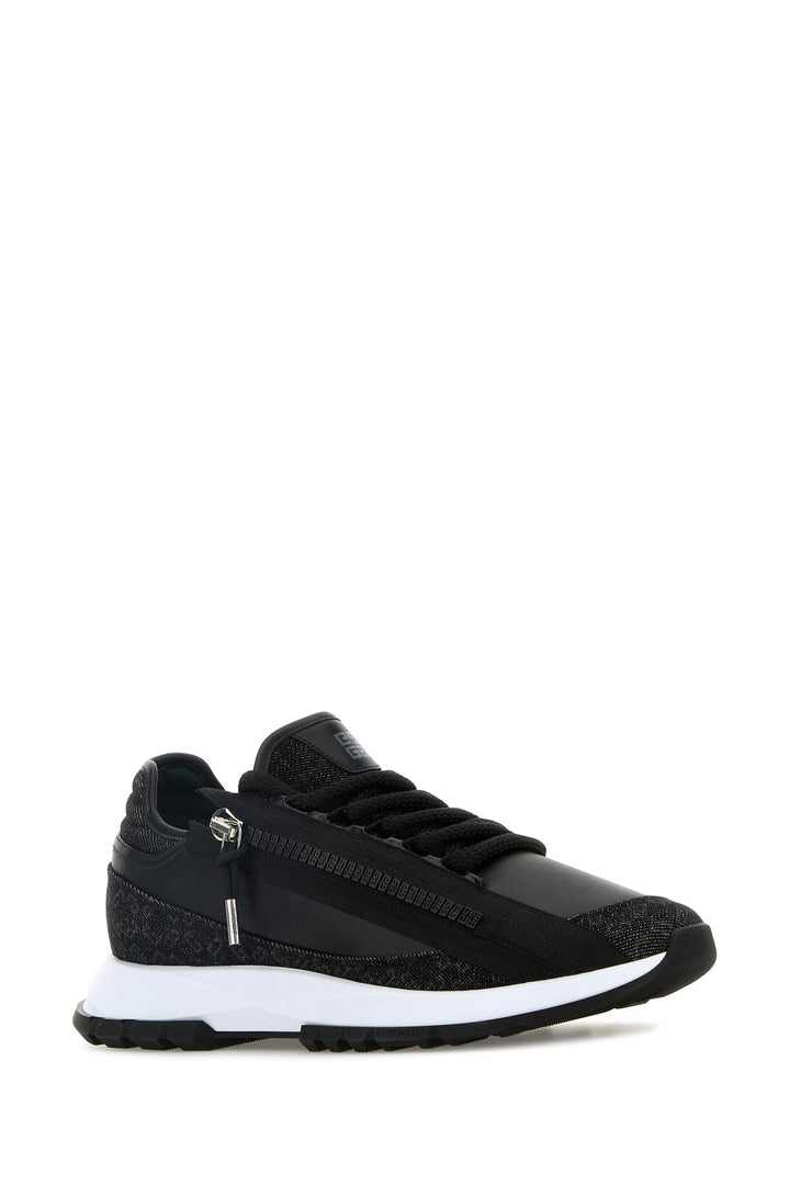 Black denim and synthetic leather Spectre sneakers