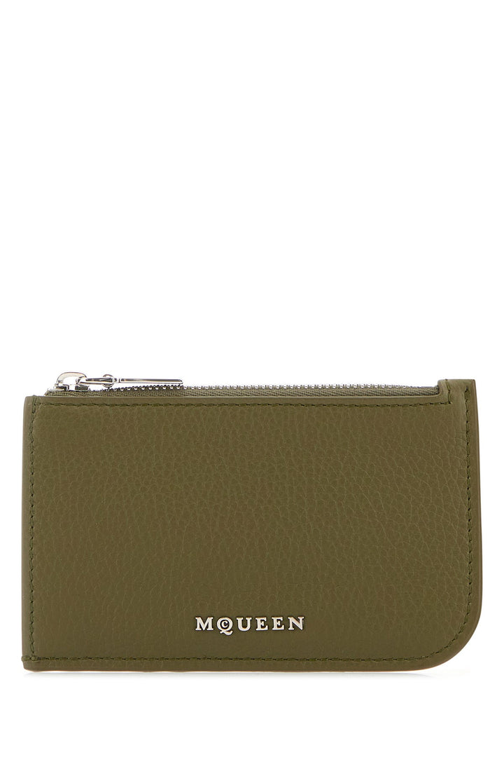 Army green leather card holder
