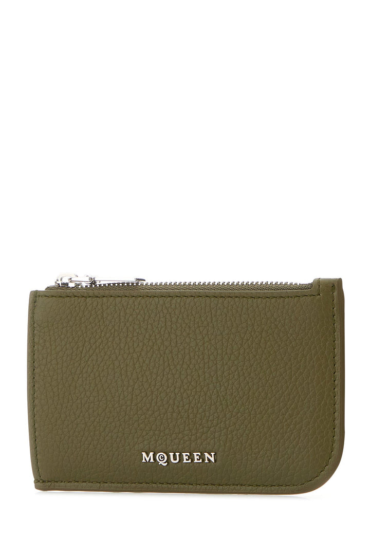 Army green leather card holder