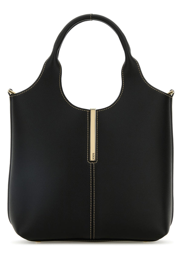 Black leather mini shopping bag