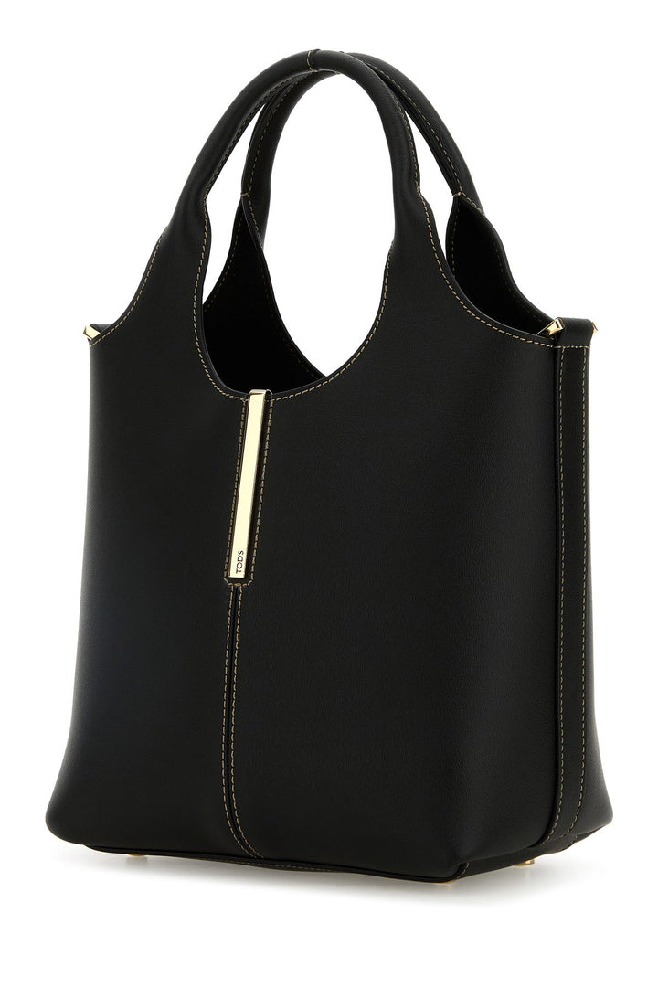 Black leather mini shopping bag