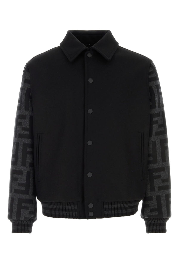 Black wool blend bomber jacket