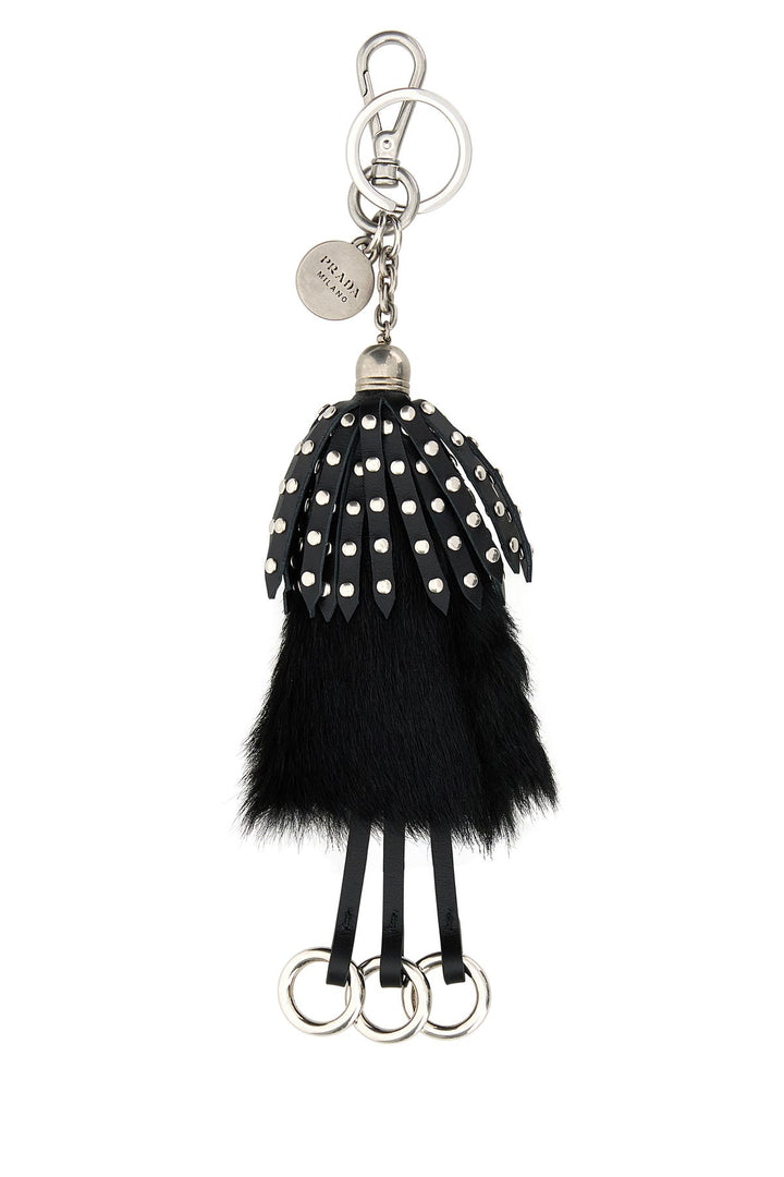 Black calf hair and leather keyring