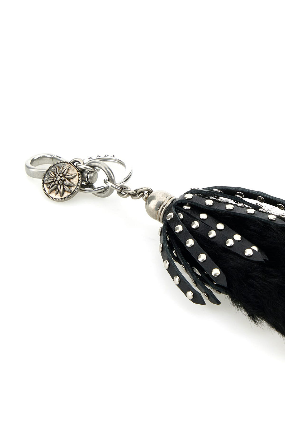 Black calf hair and leather keyring