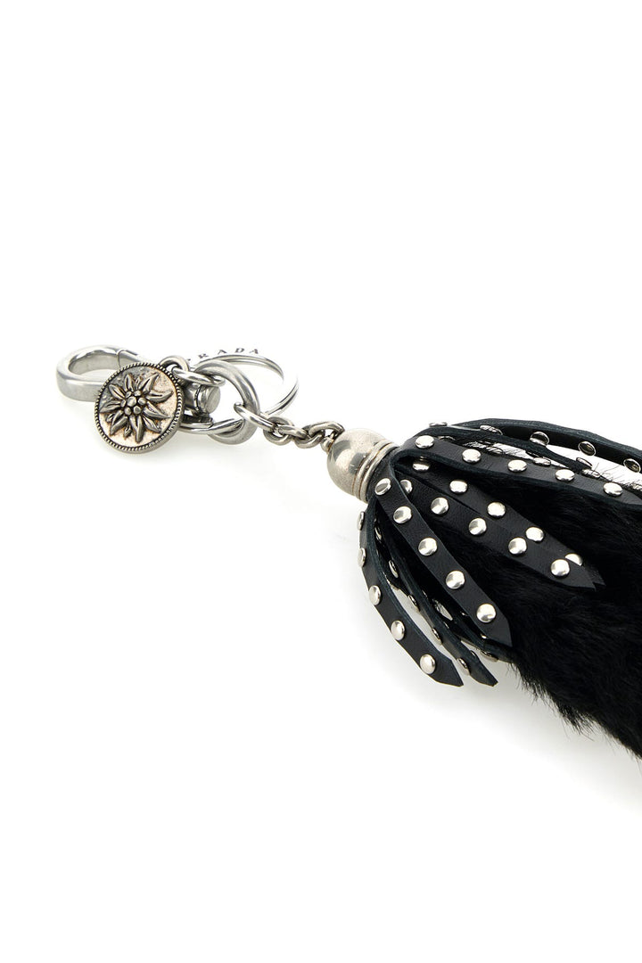Black calf hair and leather keyring