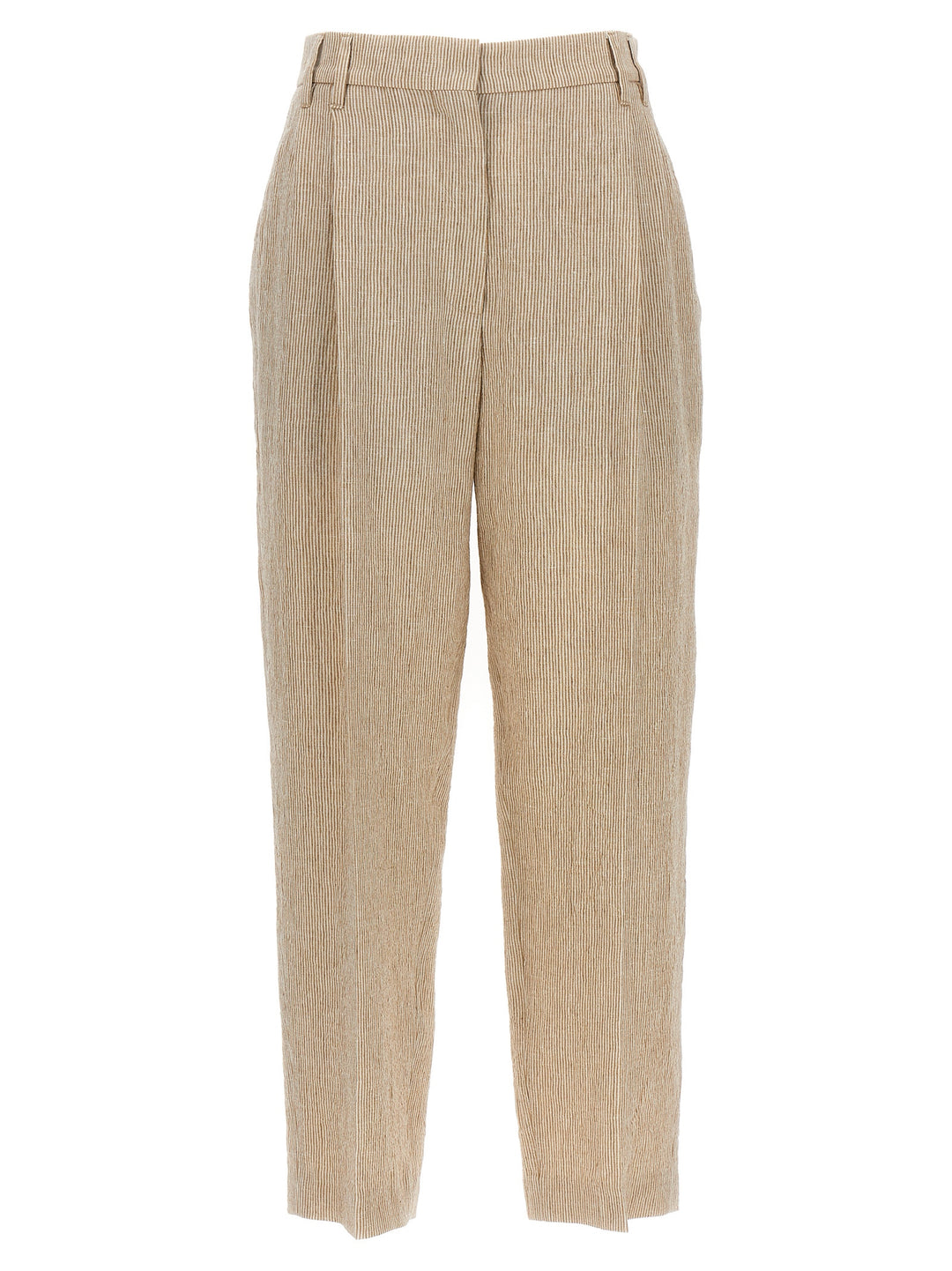 Striped Pleated Pants Beige