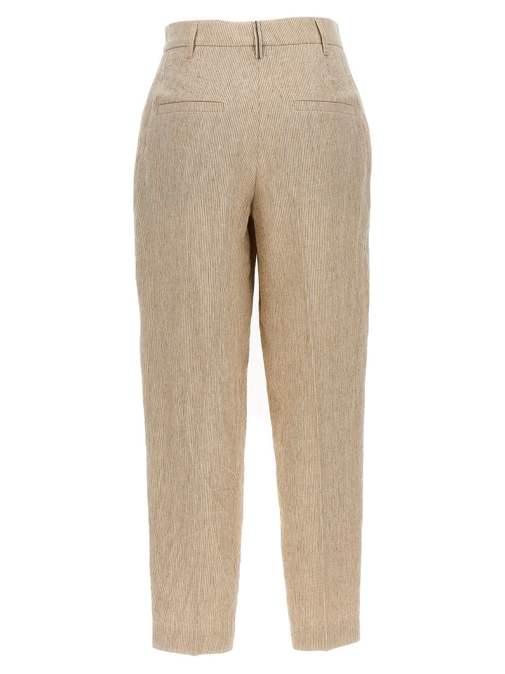 Striped Pleated Pants Beige