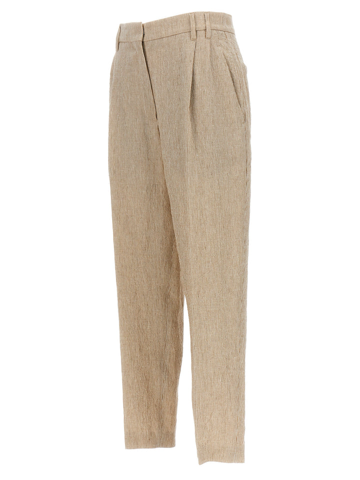 Striped Pleated Pants Beige