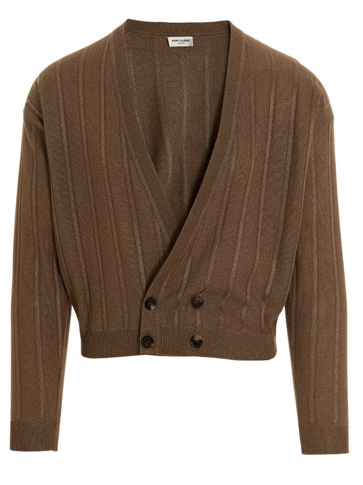 Ribbed Knit Cardigan Sweater, Cardigans Brown