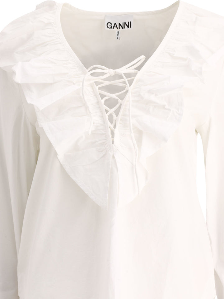 Ruffled Blouse Top Bianco