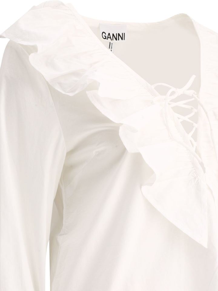 Ruffled Blouse Top Bianco