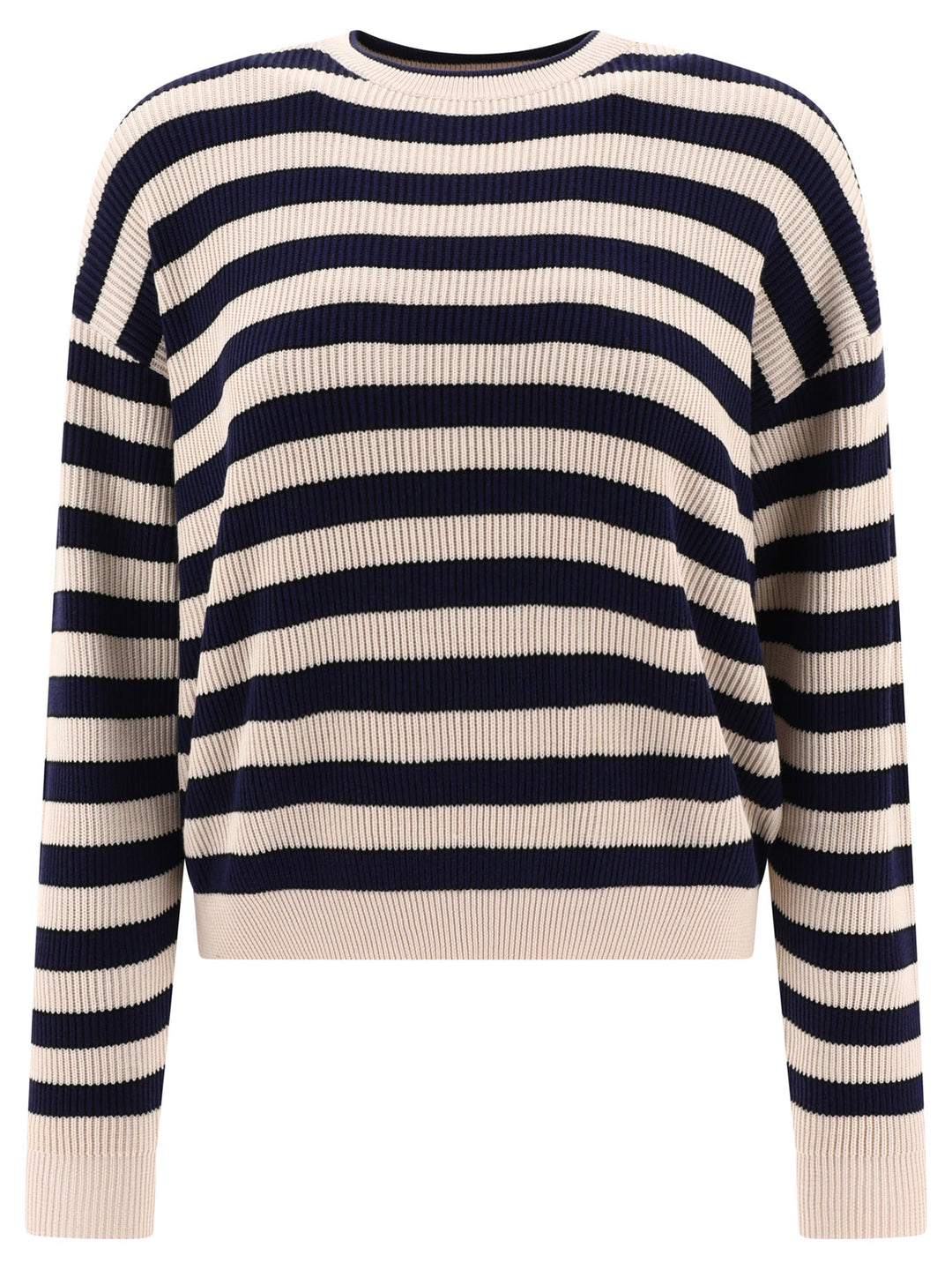 Striped English Rib Sweater With Monili Knitwear Nero