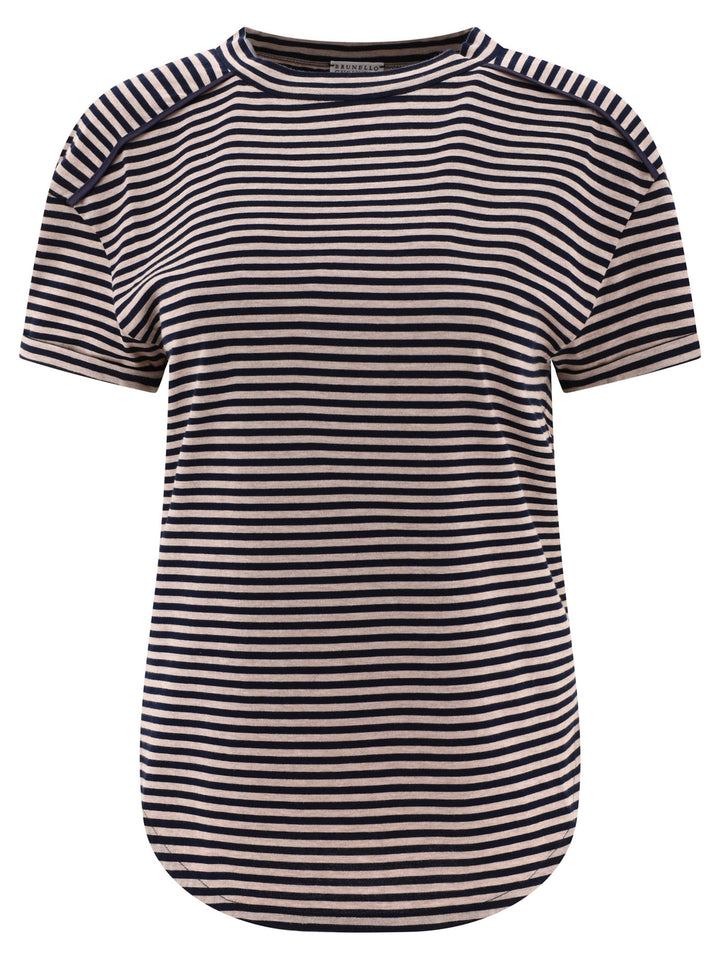 Striped Jersey T-Shirt With Monili T-Shirts Blu