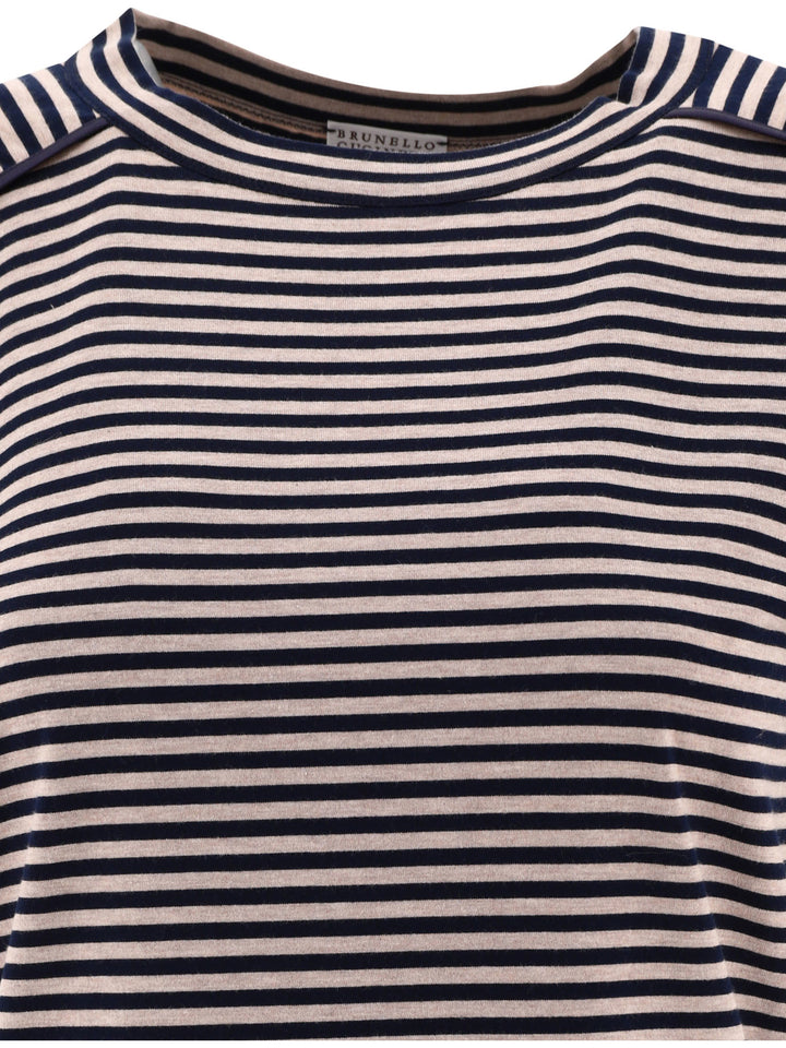 Striped Jersey T-Shirt With Monili T-Shirts Blu