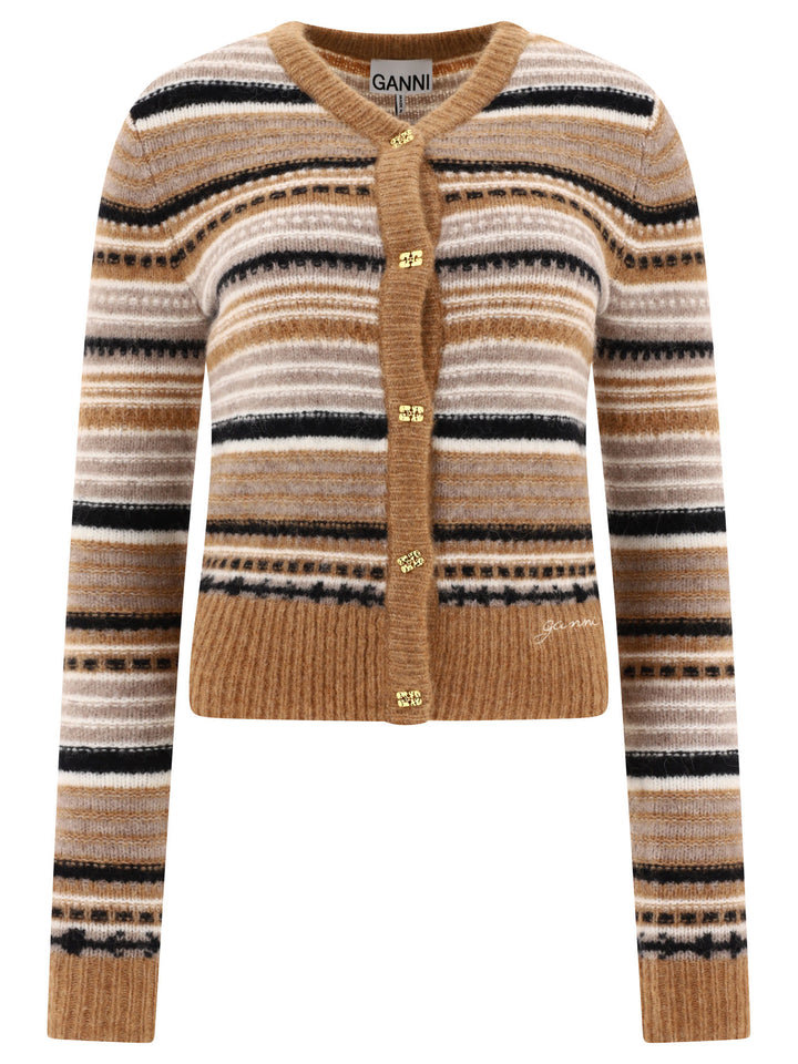 Striped Cardigan Knitwear Marrone