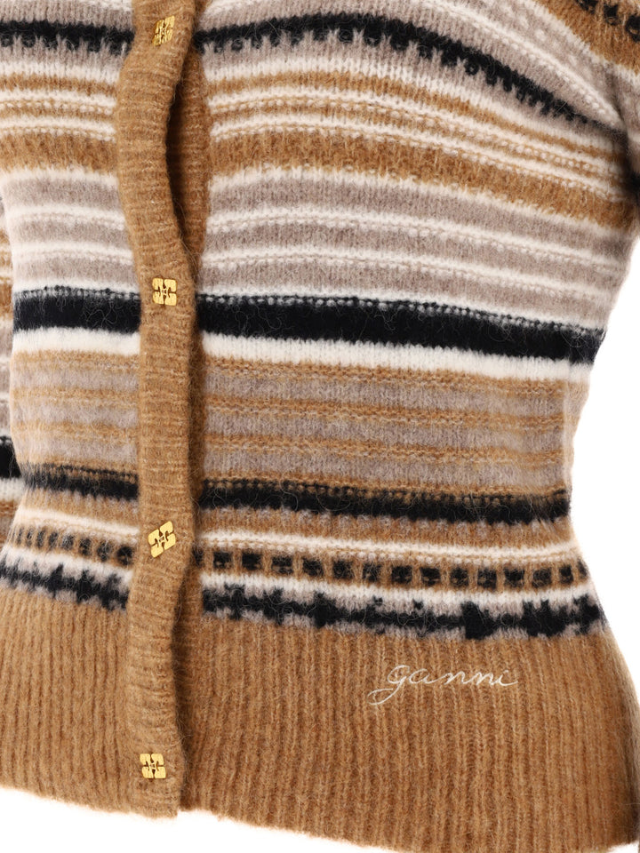 Striped Cardigan Knitwear Marrone