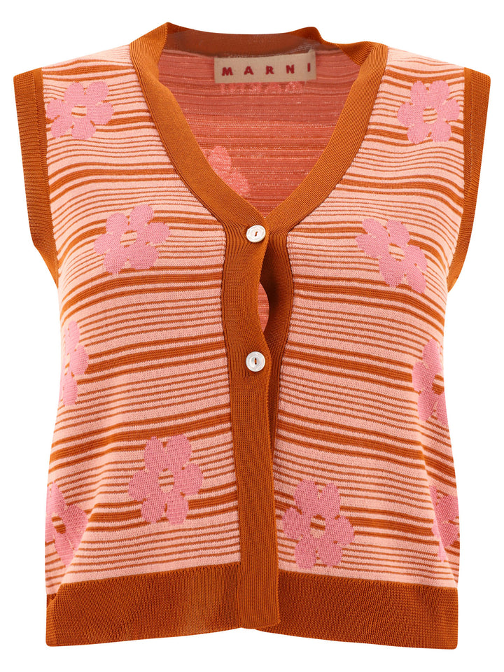 Striped Flowers Top Rosa