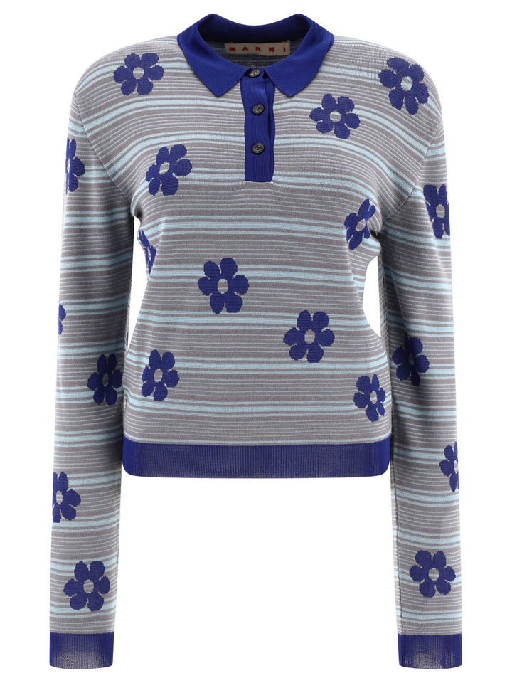 Striped Flowers Polo Shirts Celeste