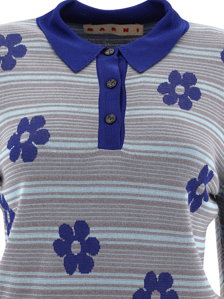 Striped Flowers Polo Shirts Celeste