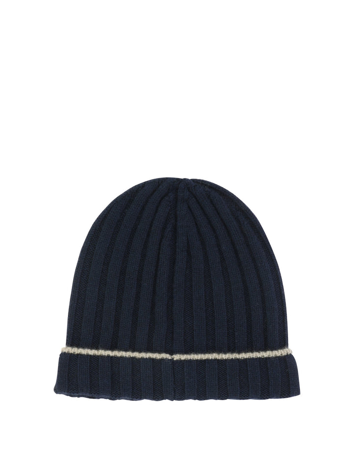 Ribbed Cashmere Knit Beanie Cappelli Blu