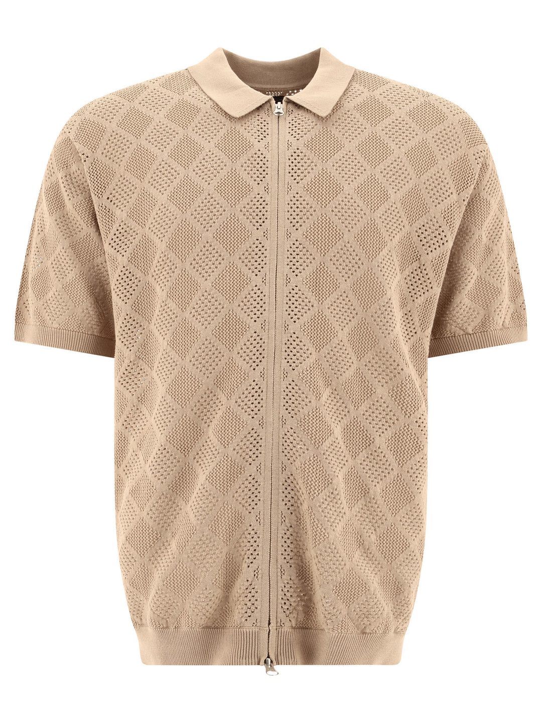 Zip Knit Mesh Polo Shirt Polo Shirts Beige