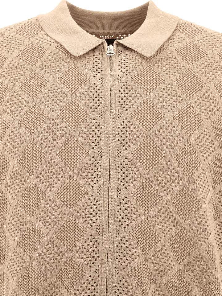 Zip Knit Mesh Polo Shirt Polo Shirts Beige